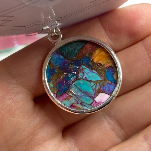 Kingman Pink Dahlia Turquoise Necklace Pendant Solid Sterling Silver 925 Western - Picture 7 of 7